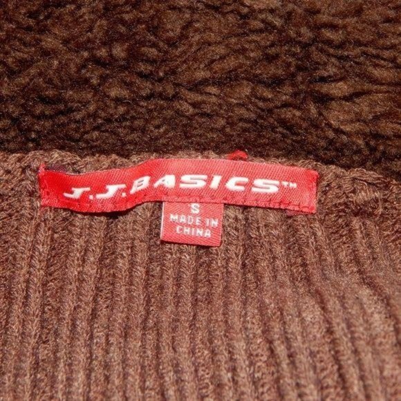 Vintage JJ BASICS Brown Multimedia Rib Knit Sherpa Faux Suede Sweater - Picture 3 of 5